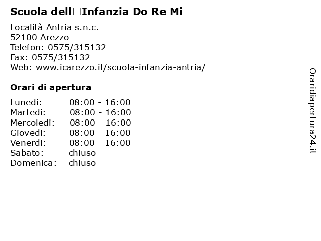 Orari di apertura Scuola dell Infanzia Do Re Mi Localit Antria